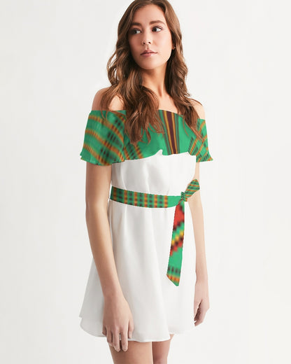 Kente variant 1 Women's Off-Shoulder Dress