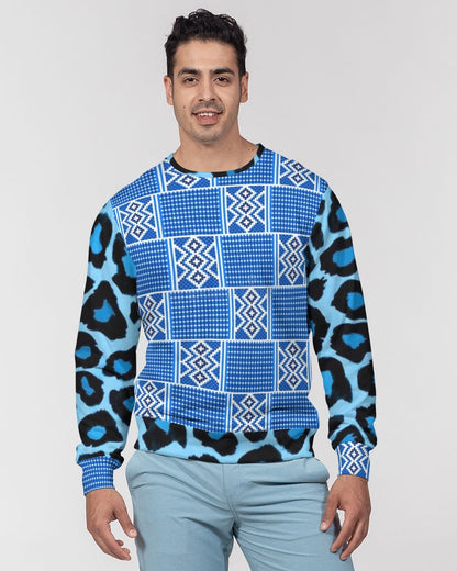 Blue leopard kente Men's Classic French Terry Crewneck Pullover