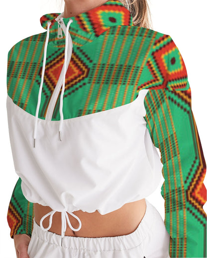 Kente variant 1 Women's Cropped Windbreaker