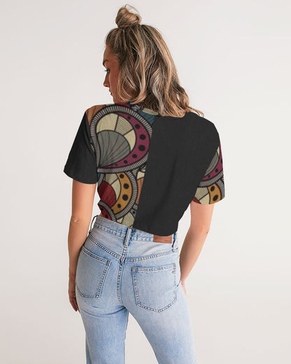 Black classic Kente Women's Twist-Front Cropped Tee