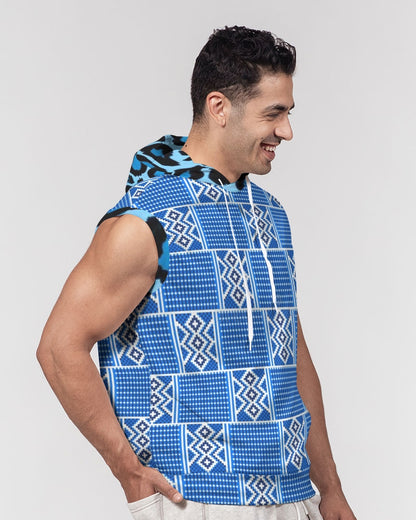 Blue leopard kente Men's Premium Heavyweight Sleeveless Hoodie