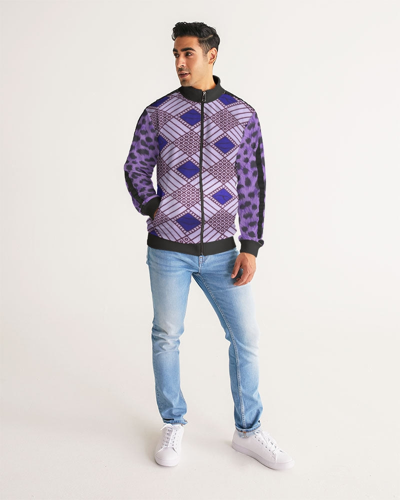 Purple Leopard Men's Stripe-Sleeve Track Jacket