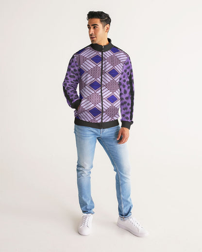 Purple Leopard Men's Stripe-Sleeve Track Jacket