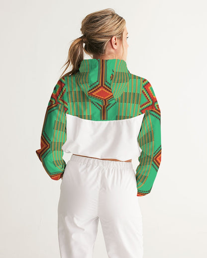 Kente variant 1 Women's Cropped Windbreaker