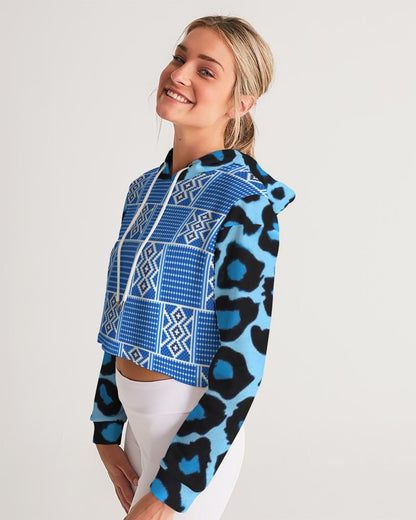 Blue leopard kente Women's Cropped Hoodie