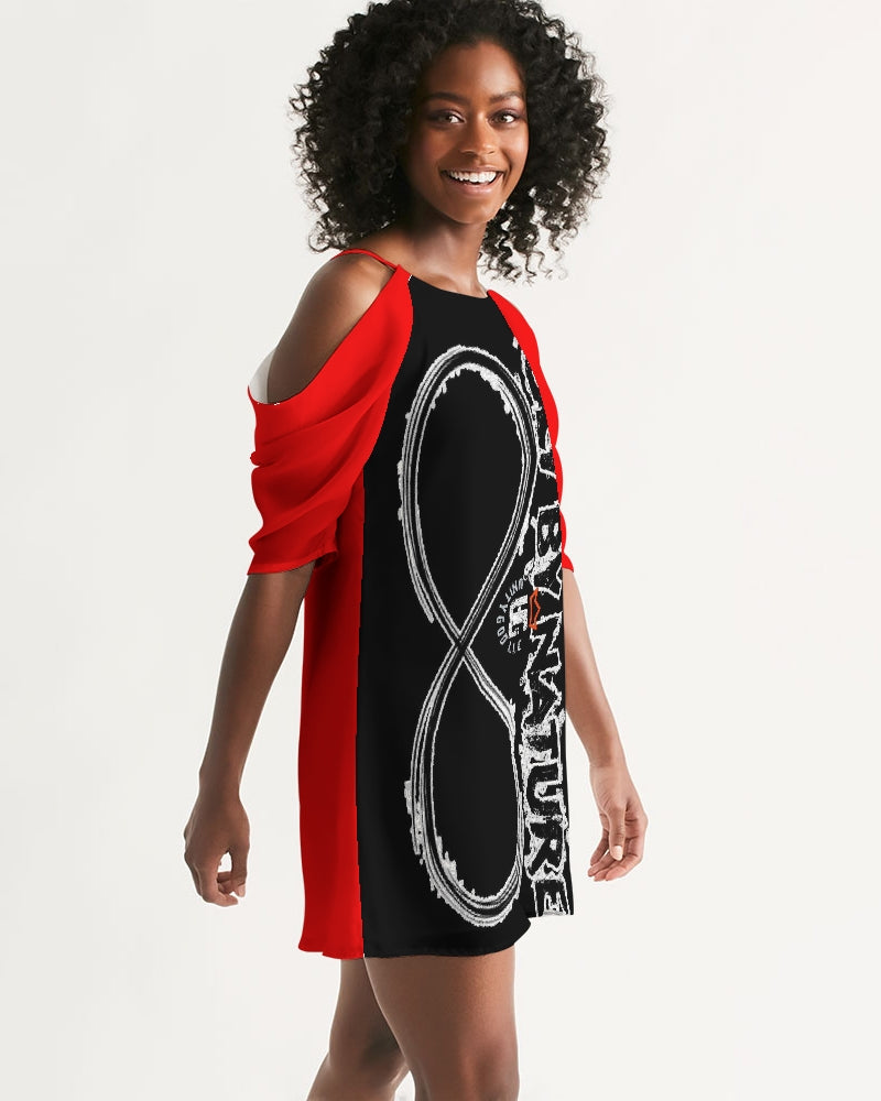 Poly By Nature Women's All-Over Print Open Shoulder A-Line Dress