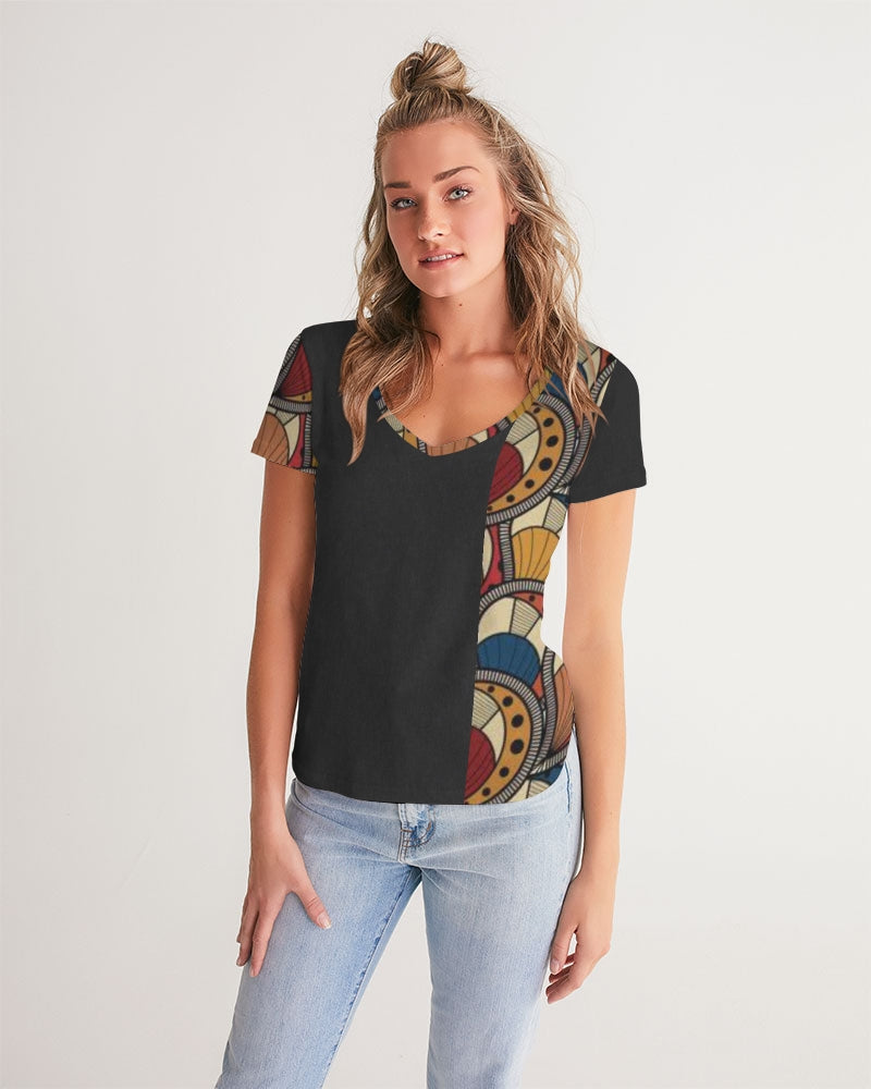 Black classic Kente Women's V-Neck Tee