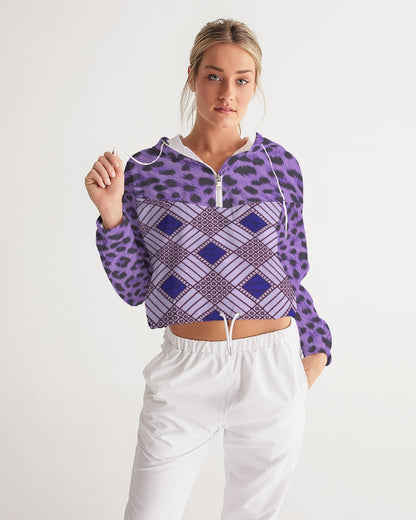 Purple Leopard Women's Cropped Windbreaker