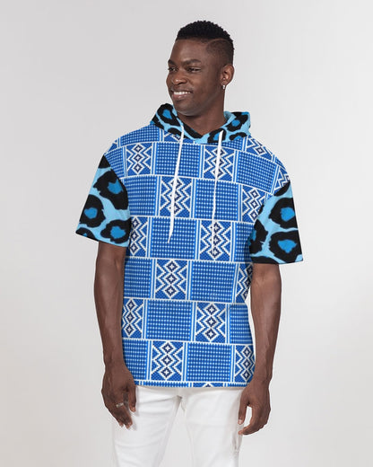 Blue leopard kente Men's Premium Heavyweight Short Sleeve Hoodie