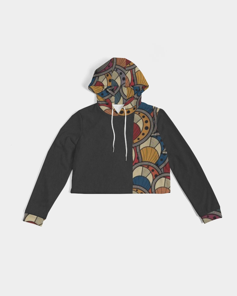 Black classic Kente Women's Cropped Hoodie