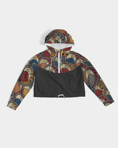 Black classic Kente Women's Cropped Windbreaker