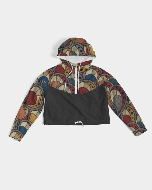 Black classic Kente Women's Cropped Windbreaker