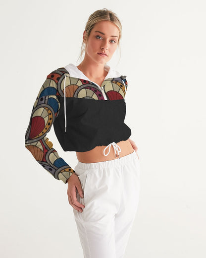 Black classic Kente Women's Cropped Windbreaker
