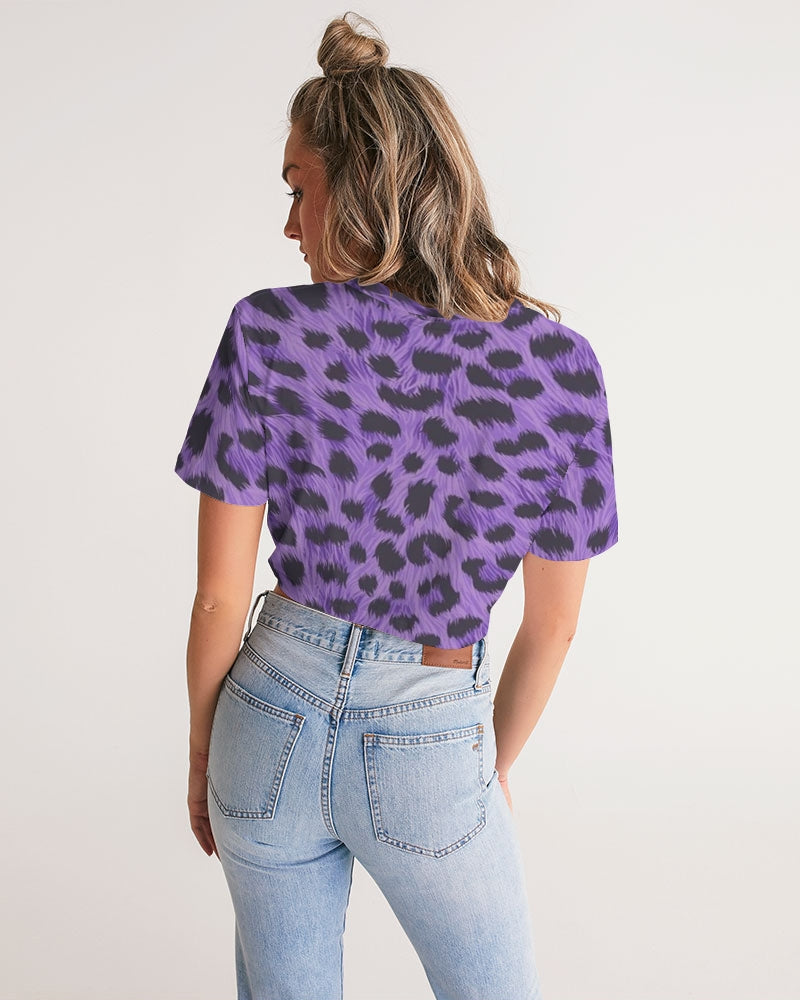 Purple Leopard Women's Twist-Front Cropped Tee