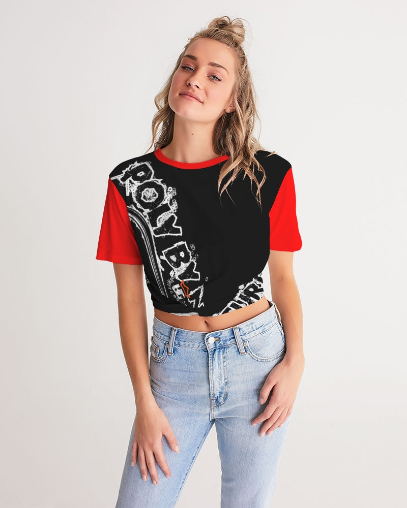 Poly By Nature Women's All-Over Print Twist-Front Cropped Tee