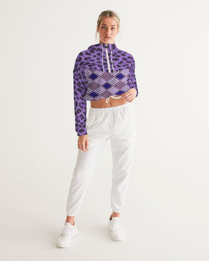 Purple Leopard Women's Cropped Windbreaker