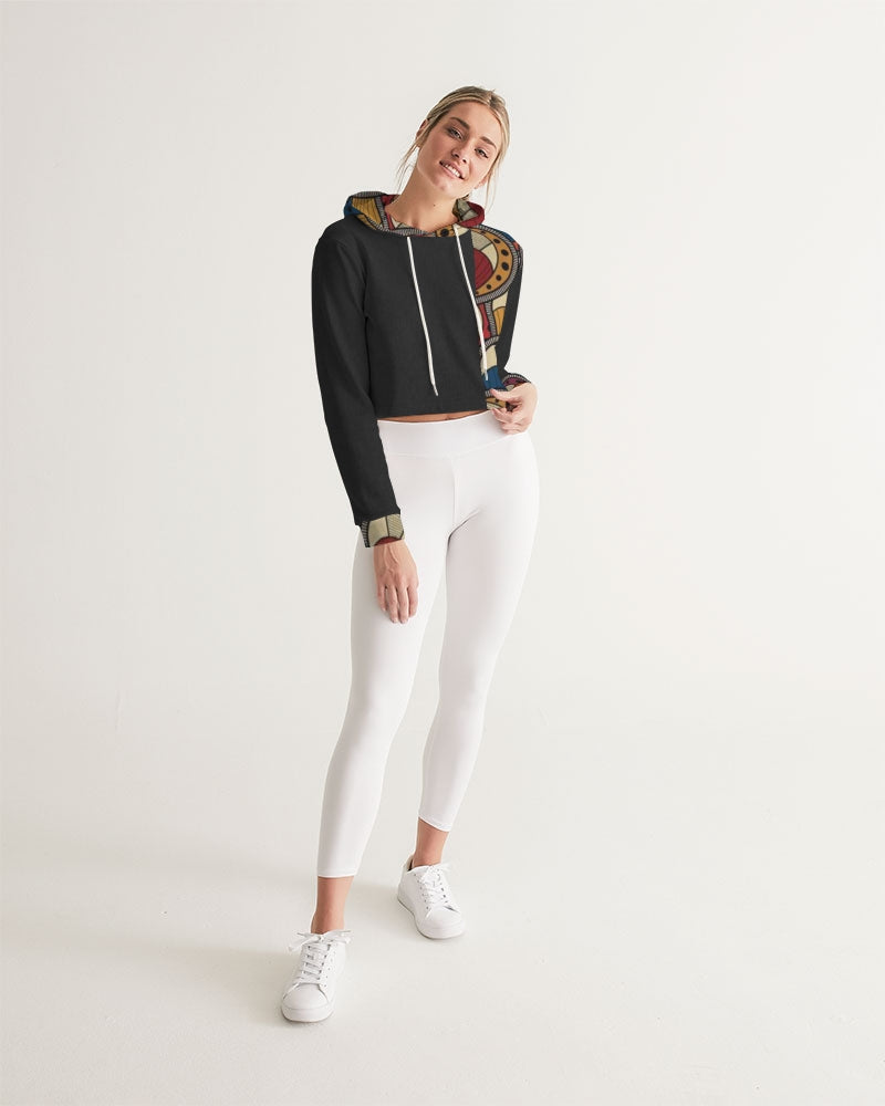 Black classic Kente Women's Cropped Hoodie