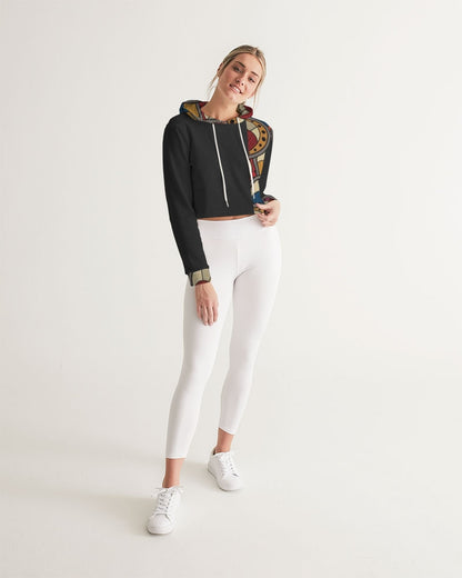 Black classic Kente Women's Cropped Hoodie
