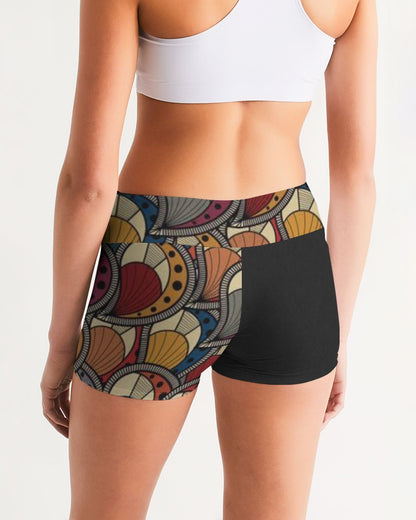 Black classic Kente Women's Mid-Rise Yoga Shorts