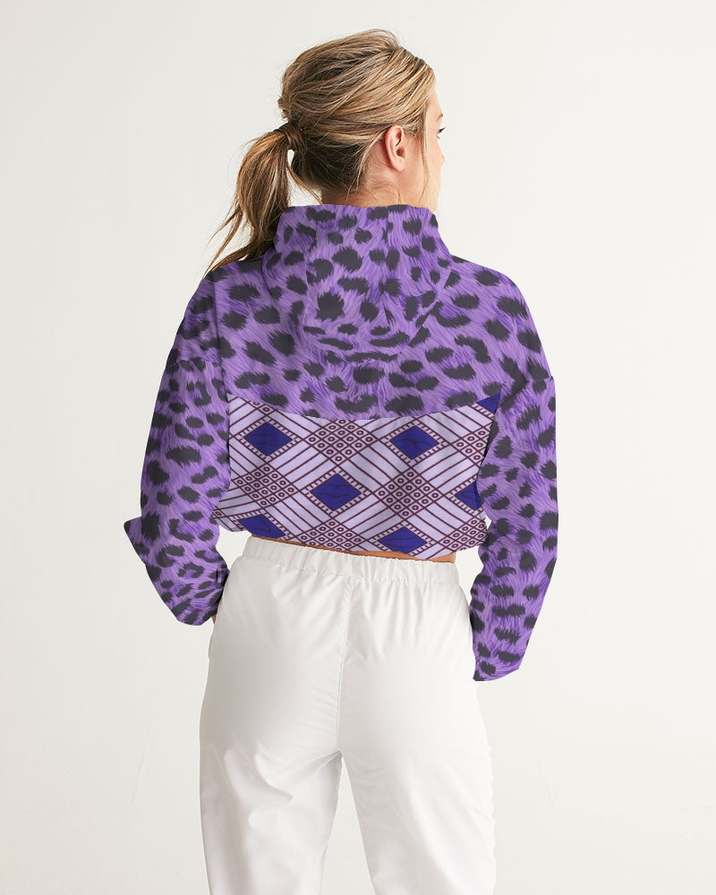 Purple Leopard Women's Cropped Windbreaker