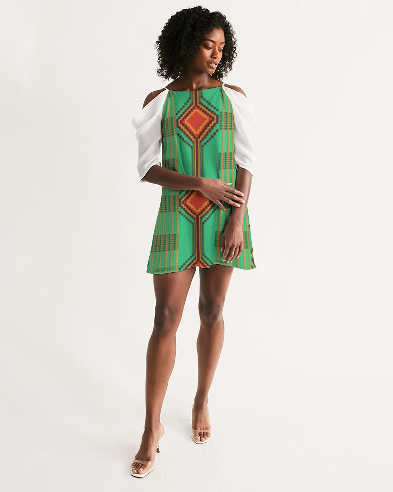 Kente variant 1 Women's Open Shoulder A-Line Dress