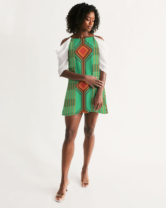Kente variant 1 Women's Open Shoulder A-Line Dress