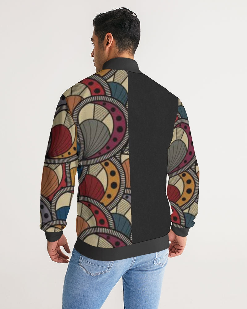 Black classic Kente Men's Stripe-Sleeve Track Jacket