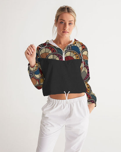 Black classic Kente Women's Cropped Windbreaker