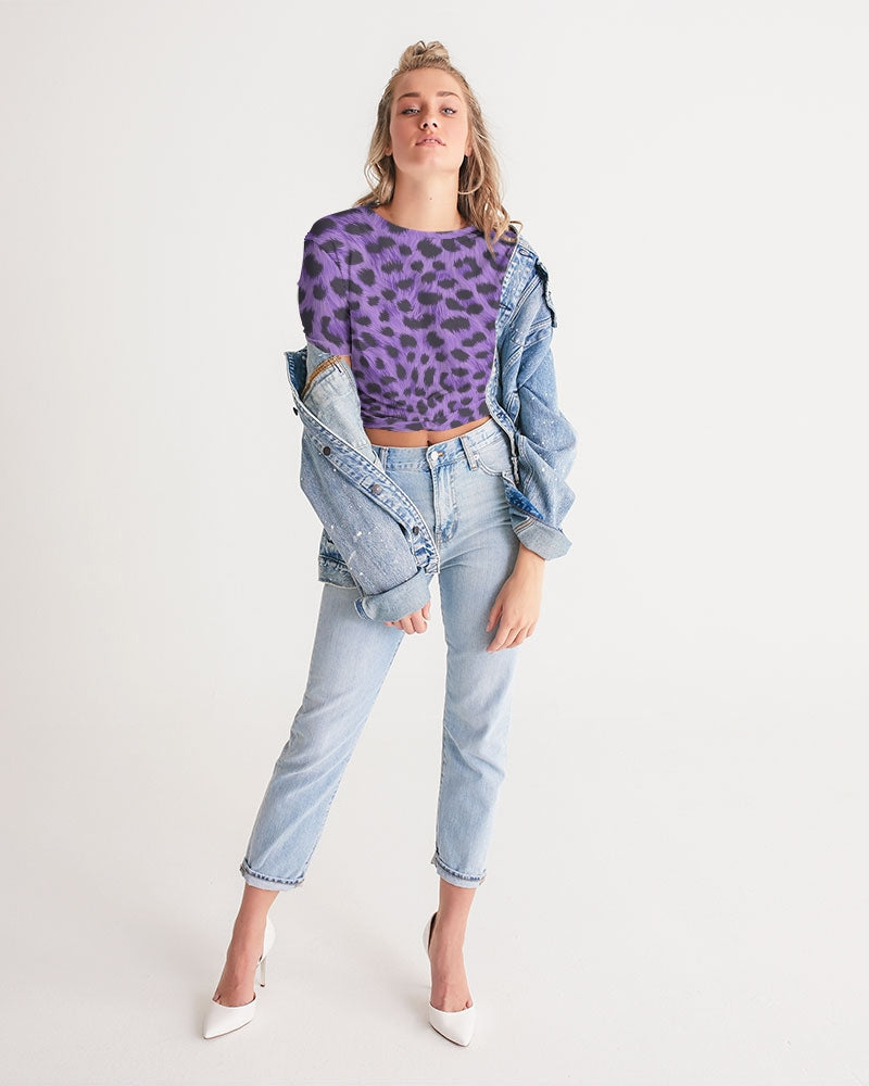 Purple Leopard Women's Twist-Front Cropped Tee