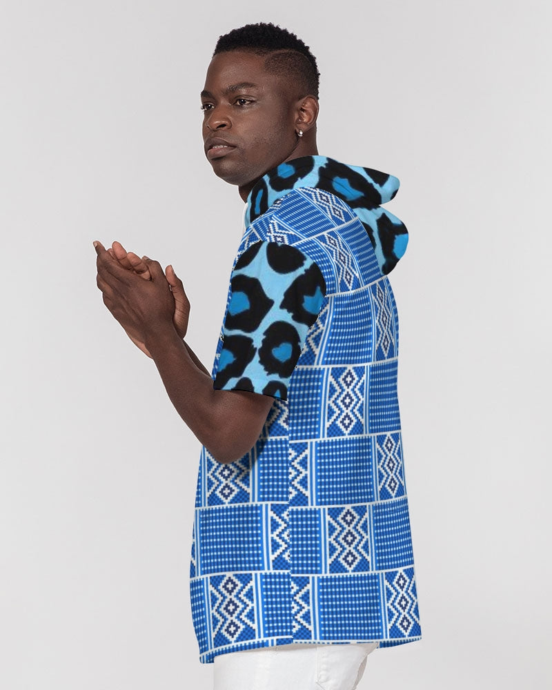 Blue leopard kente Men's Premium Heavyweight Short Sleeve Hoodie
