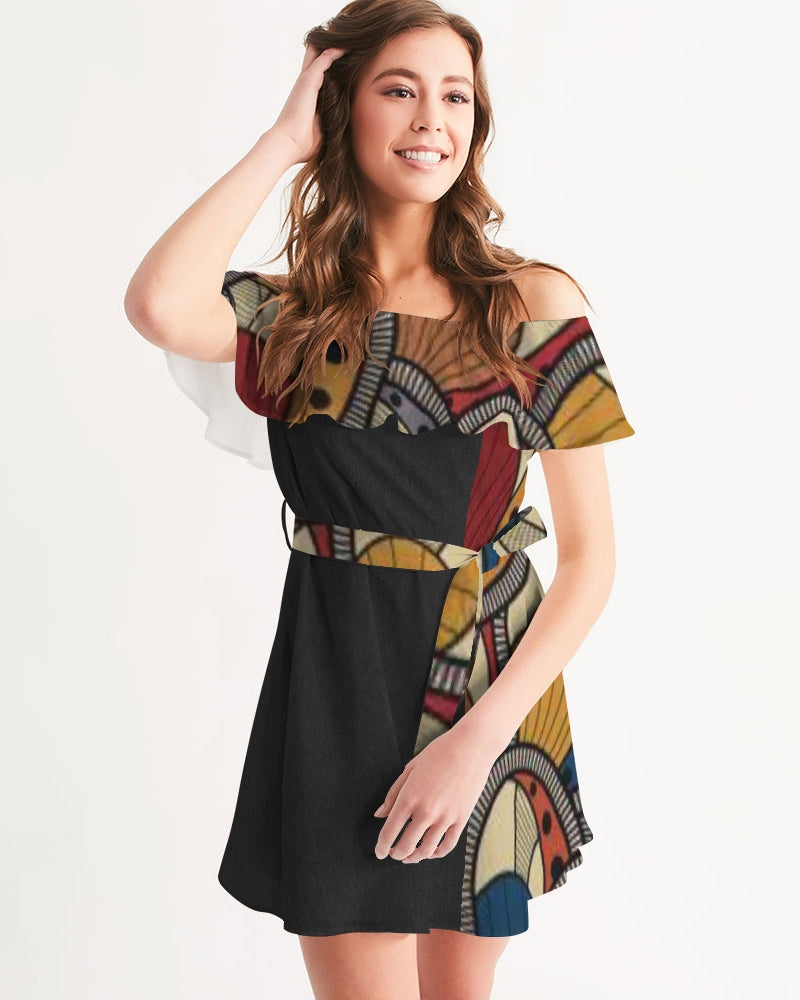 Black classic Kente Women's Off-Shoulder Dress