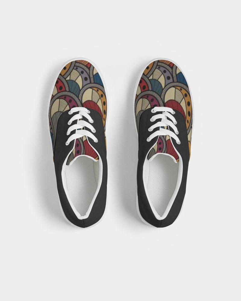 Black classic Kente Women's Lace Up Canvas Shoe