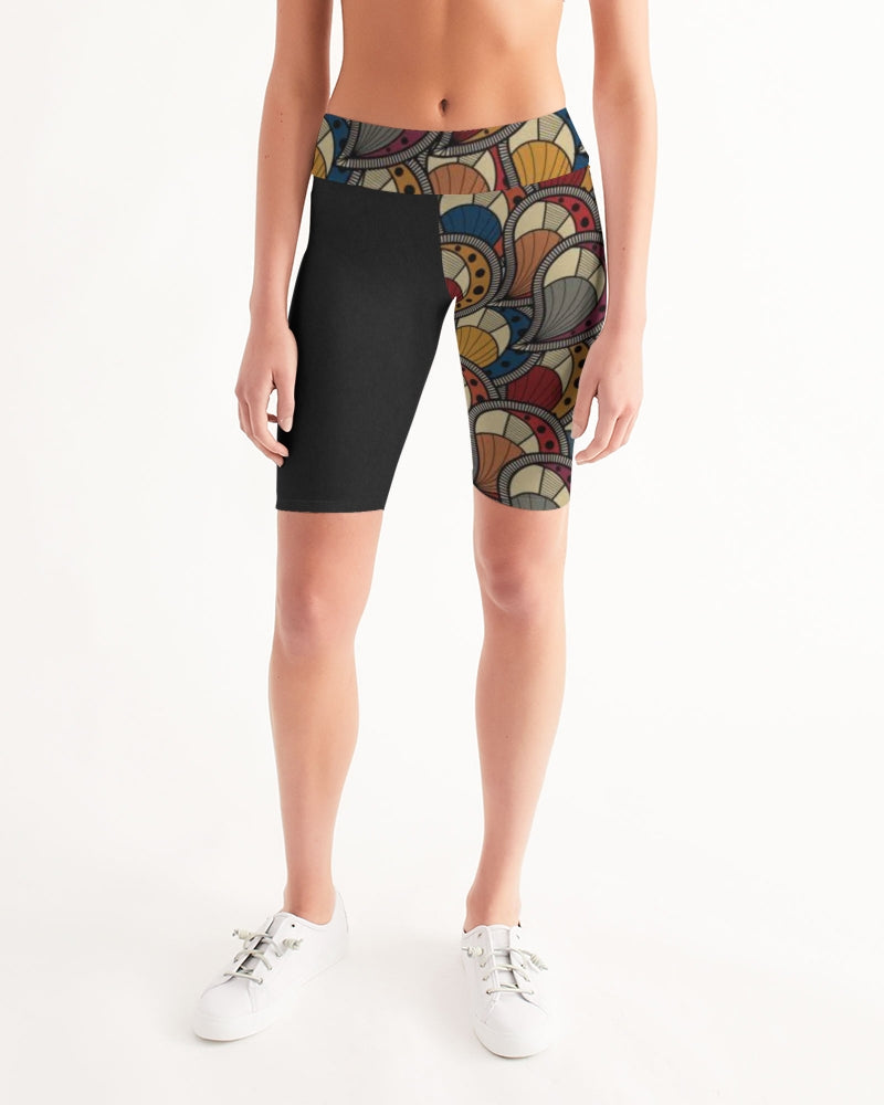 Black classic Kente Women's Mid-Rise Bike Shorts