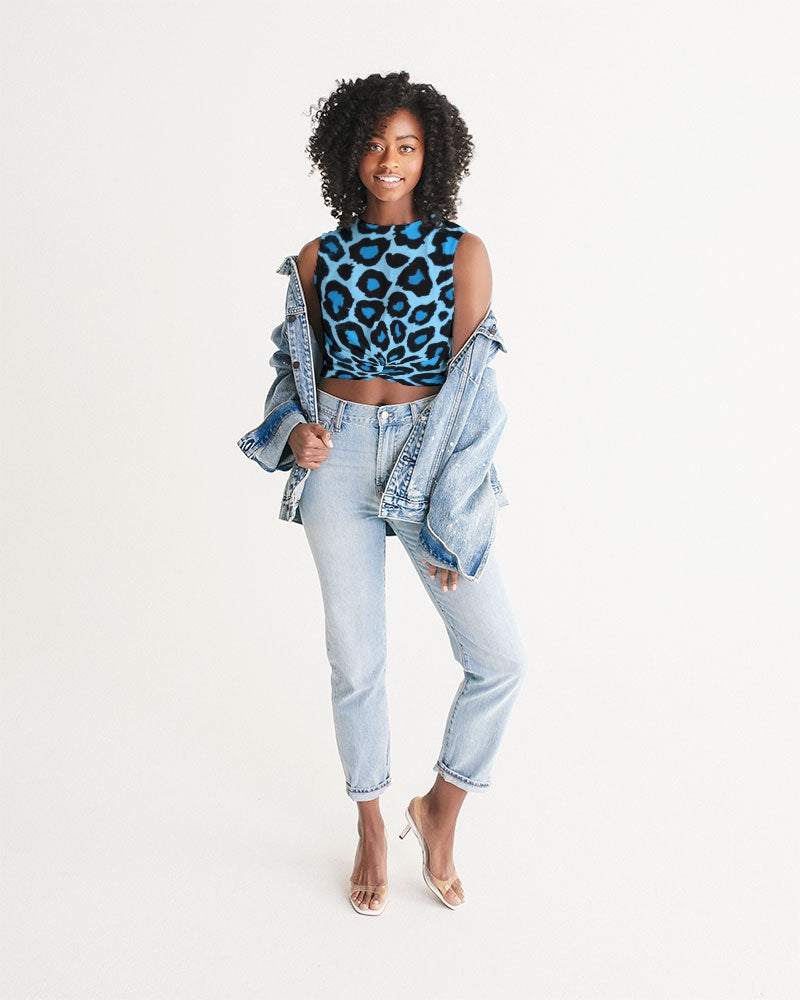 Blue leopard kente Women's Twist-Front Tank