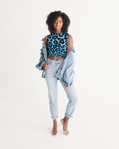 Blue leopard kente Women's Twist-Front Tank