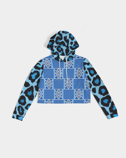 Blue leopard kente Women's Cropped Hoodie