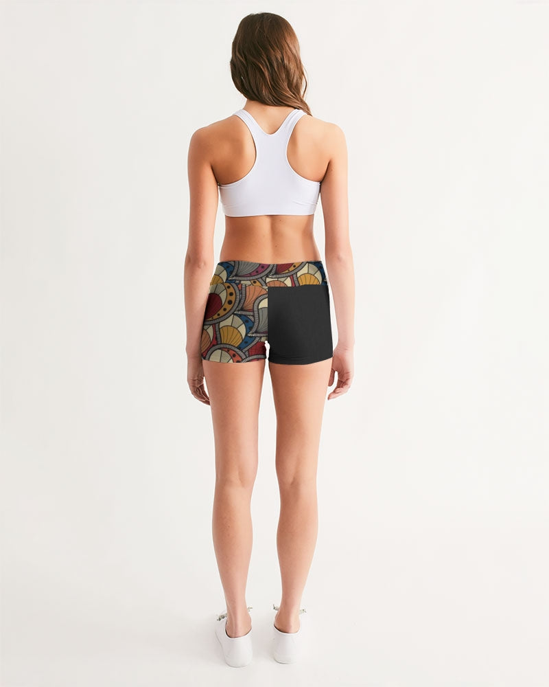 Black classic Kente Women's Mid-Rise Yoga Shorts