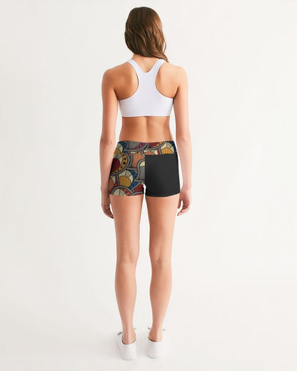 Black classic Kente Women's Mid-Rise Yoga Shorts