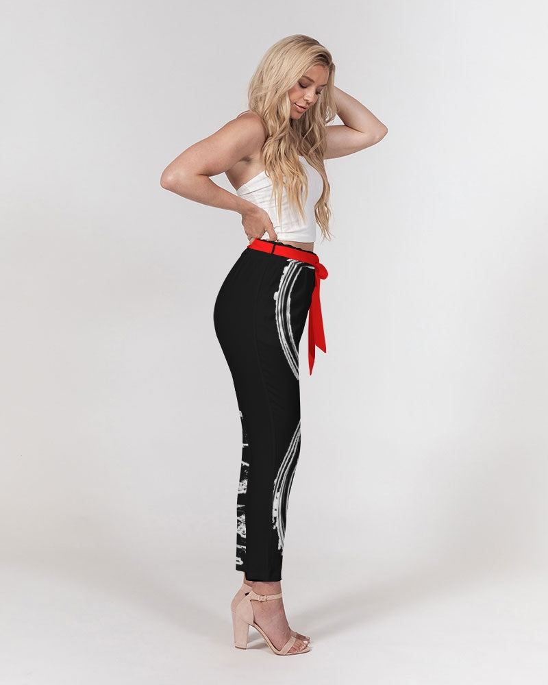 Poly By Nature Women's All-Over Print Belted Tapered Pants
