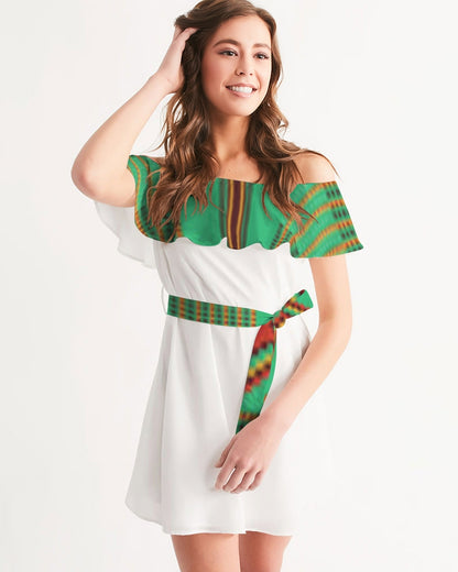 Kente variant 1 Women's Off-Shoulder Dress