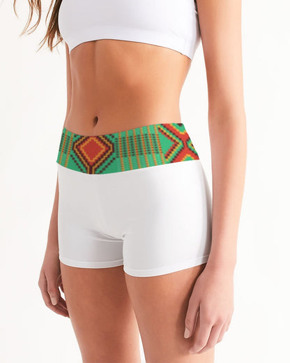 Kente variant 1 Women's Mid-Rise Yoga Shorts