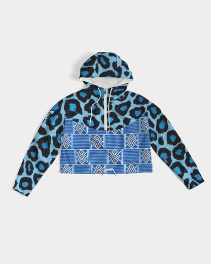Blue leopard kente Women's Cropped Windbreaker