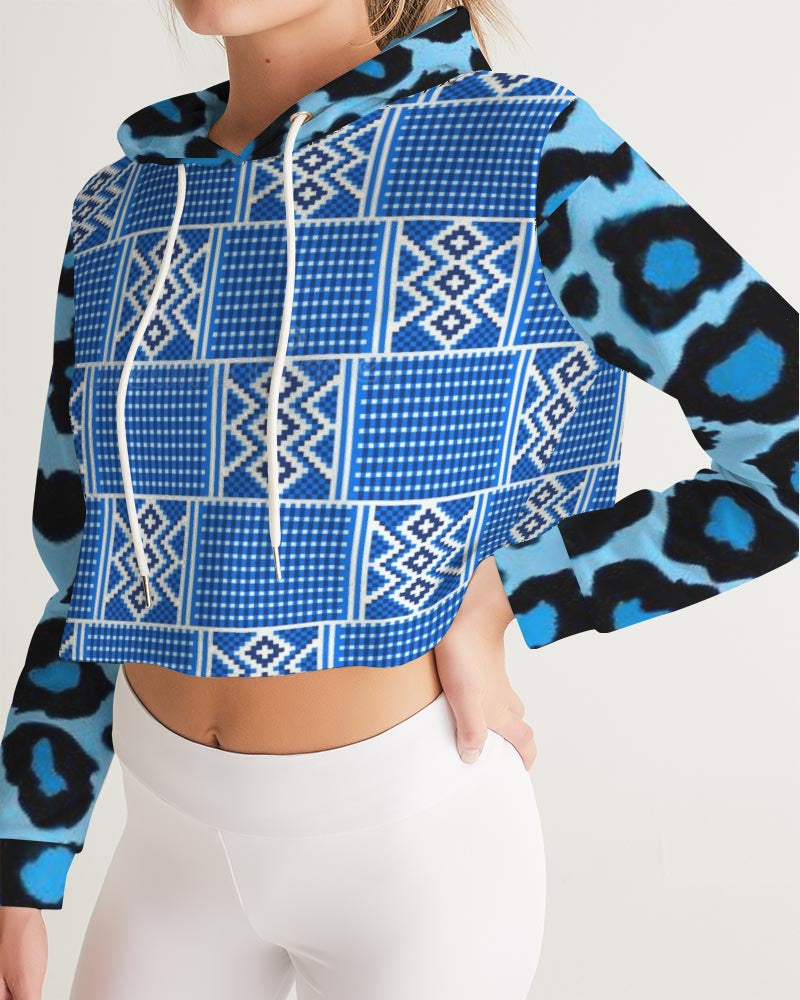 Blue leopard kente Women's Cropped Hoodie