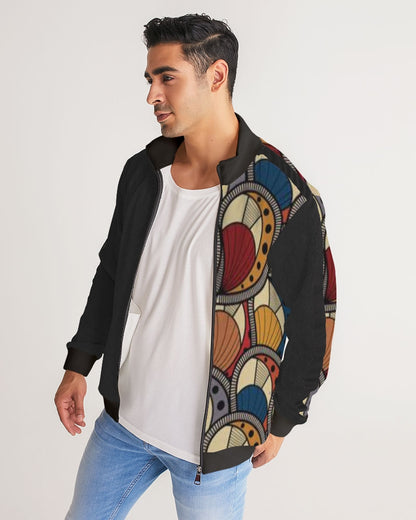 Black classic Kente Men's Stripe-Sleeve Track Jacket