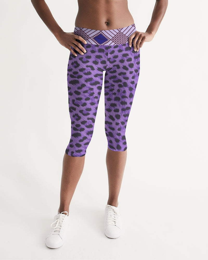 Purple Leopard Women's Mid-Rise Capri