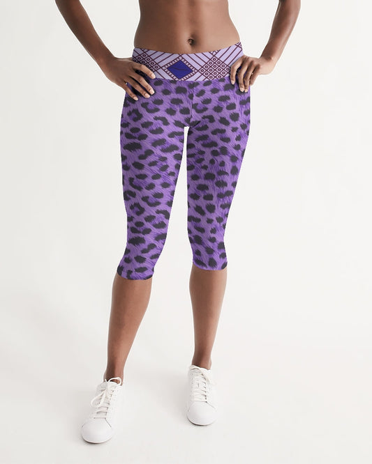 Purple Leopard Women's Mid-Rise Capri