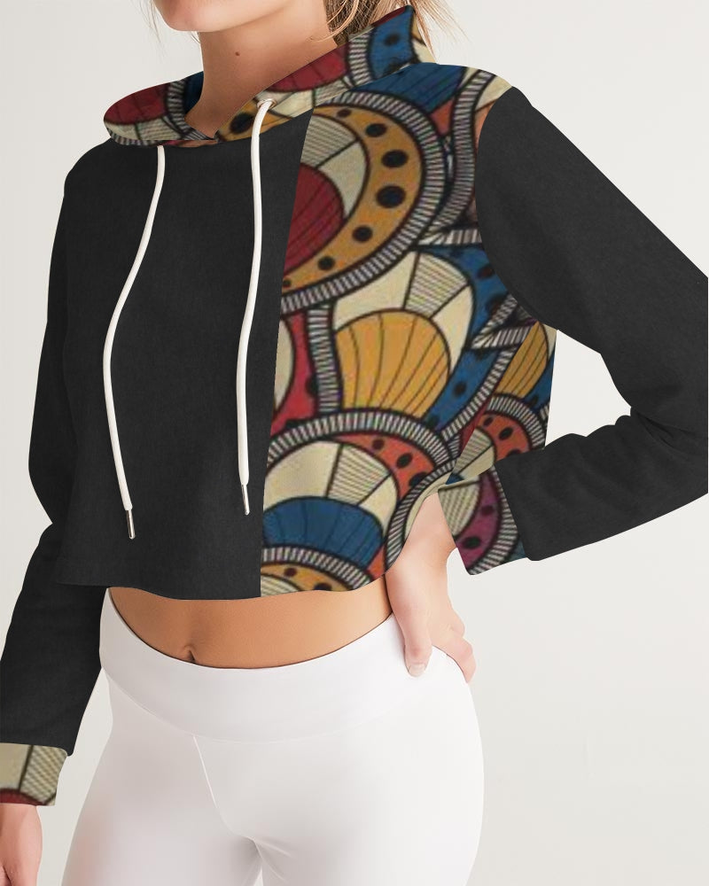 Black classic Kente Women's Cropped Hoodie