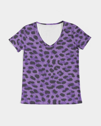 Purple Leopard Women's V-Neck Tee