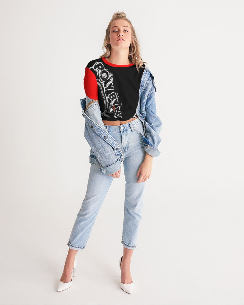 Poly By Nature Women's All-Over Print Twist-Front Cropped Tee