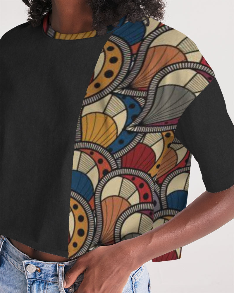 Black classic Kente Women's Lounge Cropped Tee
